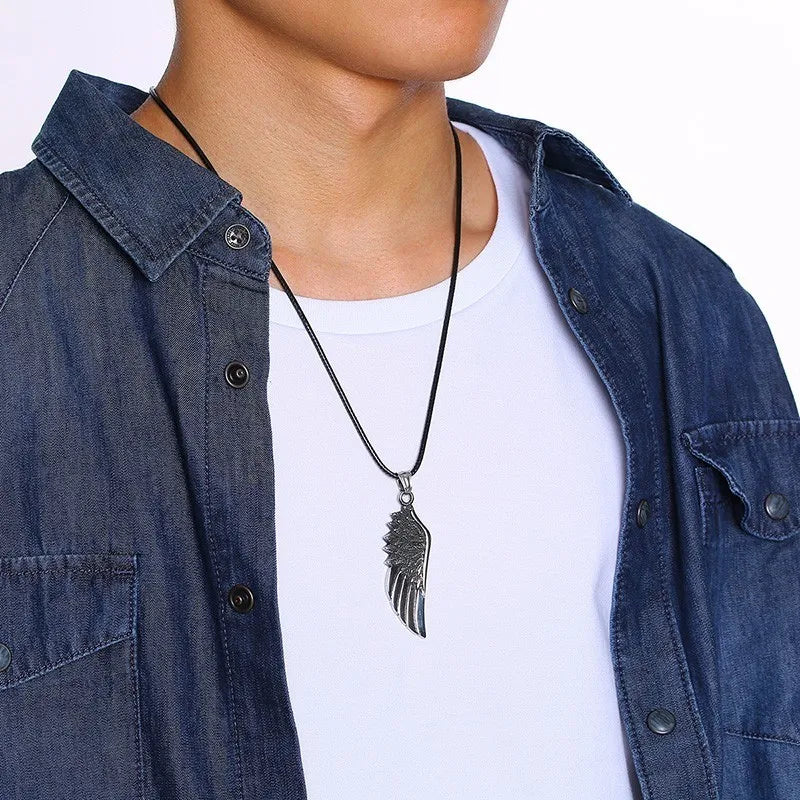 Men's Vintage Gothic Feather Angel Wing Pendant Choker Necklace - Man Gifts Shop