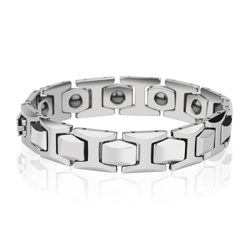 MGS 10.5mm Width High Polished Tungsten Carbide Bracelet with Magnet Stones & Germanium - Man Gifts Shop