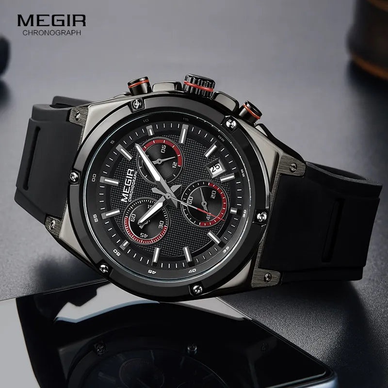 Original MEGIR Black Silicone Sports Quartz Wrist Watch - Man Gifts Shop