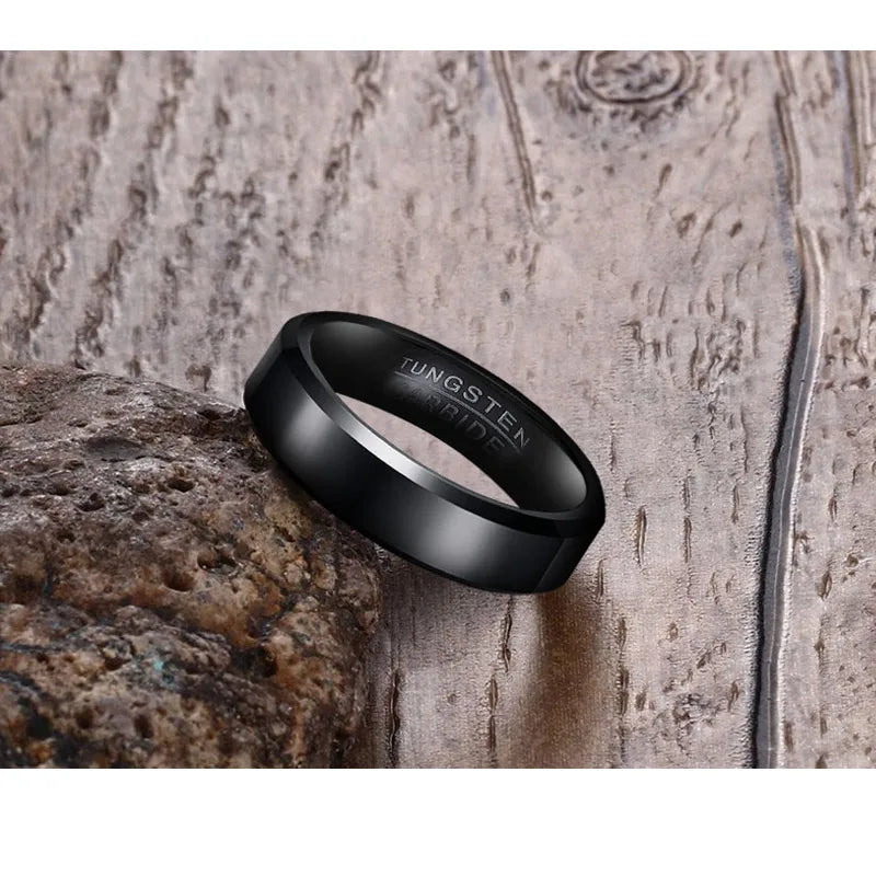 Timeless Elegance: MGS Black Tungsten Carbide Men's Ring - A Stylish 6mm Wide Wedding Engagement Ring for Lasting Jewelry Appeal - Man Gifts Shop