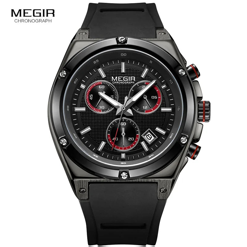 Original MEGIR Black Silicone Sports Quartz Wrist Watch - Man Gifts Shop