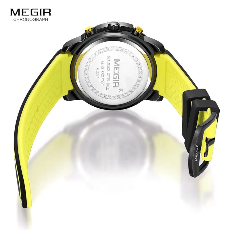 Original MEGIR Men's Black Silicone Strap Quartz Chronograph Sports Wristwatch - Man Gifts Shop