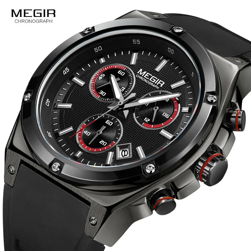 Original MEGIR Black Silicone Sports Quartz Wrist Watch - Man Gifts Shop