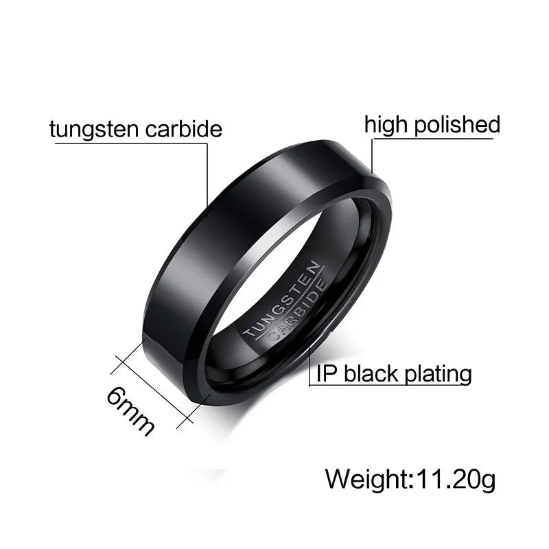 Timeless Elegance: MGS Black Tungsten Carbide Men's Ring - A Stylish 6mm Wide Wedding Engagement Ring for Lasting Jewelry Appeal - Man Gifts Shop