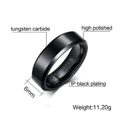 Timeless Elegance: MGS Black Tungsten Carbide Men's Ring - A Stylish 6mm Wide Wedding Engagement Ring for Lasting Jewelry Appeal - Man Gifts Shop