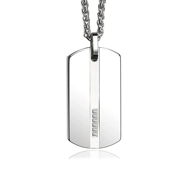 Elevate Your Style: Classic Tungsten Inlay Pendant Necklace for Men with CZ Stones and Titanium Steel Cuban Chain - Man Gifts Shop