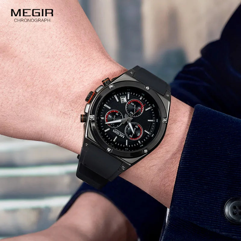 Original MEGIR Black Silicone Sports Quartz Wrist Watch - Man Gifts Shop