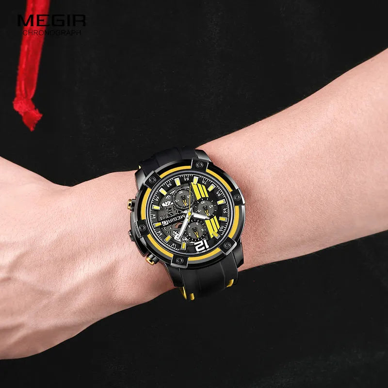 Original MEGIR Men's Black Silicone Strap Quartz Chronograph Sports Wristwatch - Man Gifts Shop