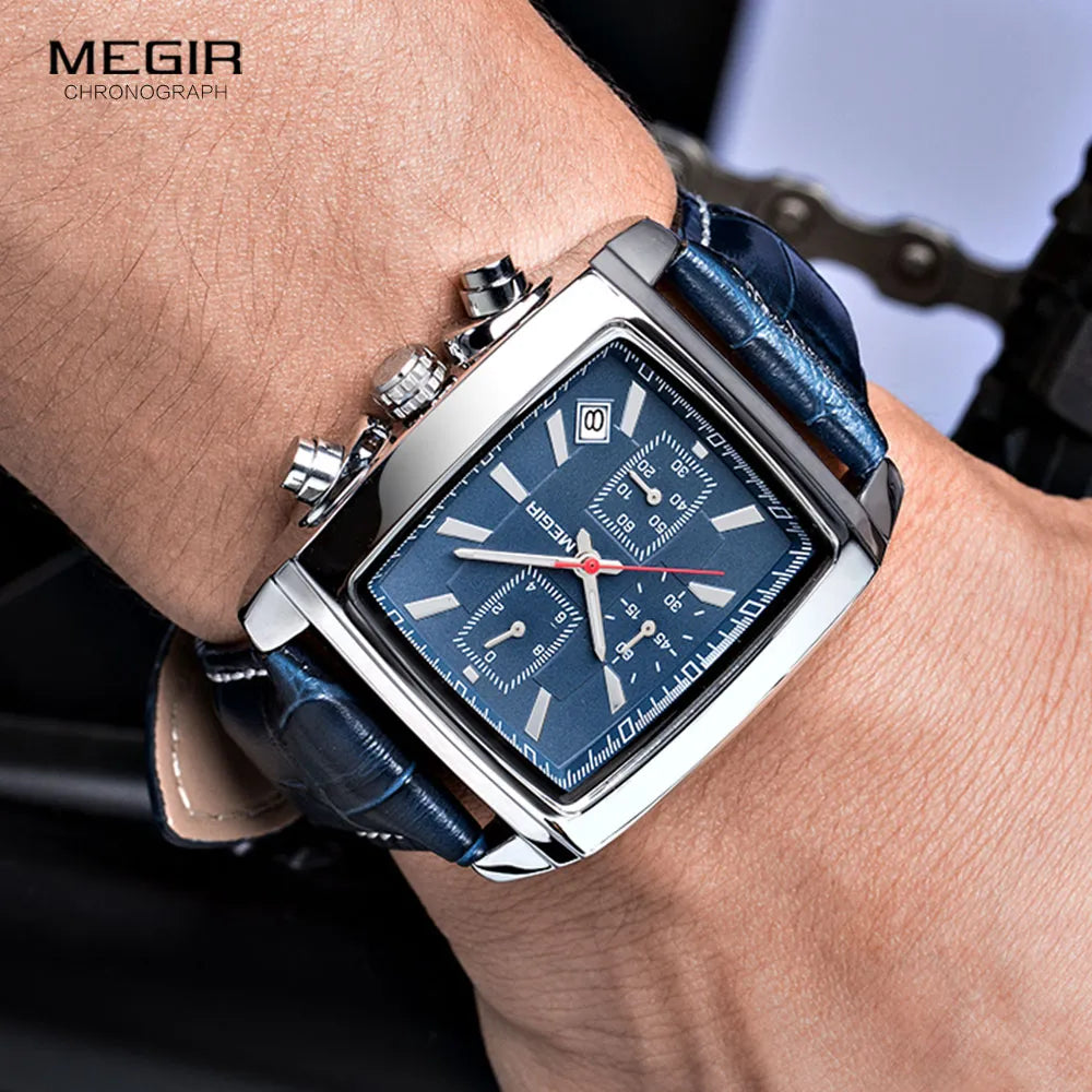 Original MEGIR Rectangle Dial Leather Strap Casual Watch - Man Gifts Shop