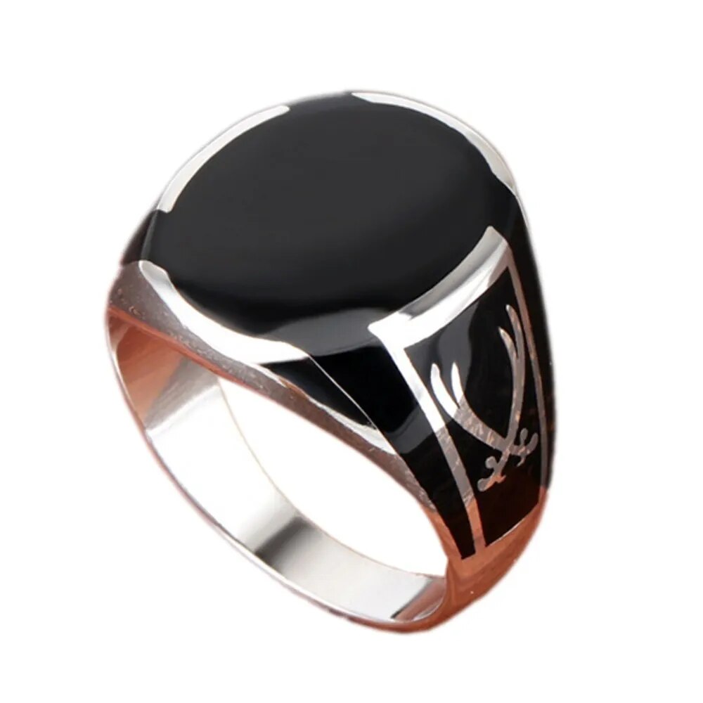 MGS 100% Solid Real S925 Pure Silver Men Ring Black High Quality Crystal Glue - Man Gifts Shop