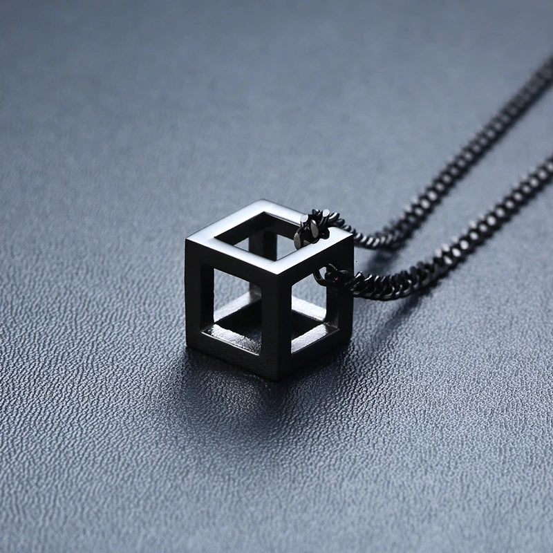 Forge Your Style: Men's Stainless Steel Cube Pendant Necklace with Curb Chain - Man Gifts Shop