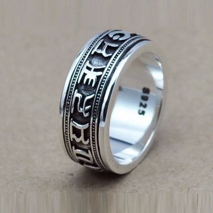 Elevate Your Spirit with Our MGS 925 Sterling Silver Vintage Thai Silver Ring - Embrace Buddha's Blessings and Religious Elegance with the S925 Mantra Vajra Ring (HY) - Man Gifts Shop