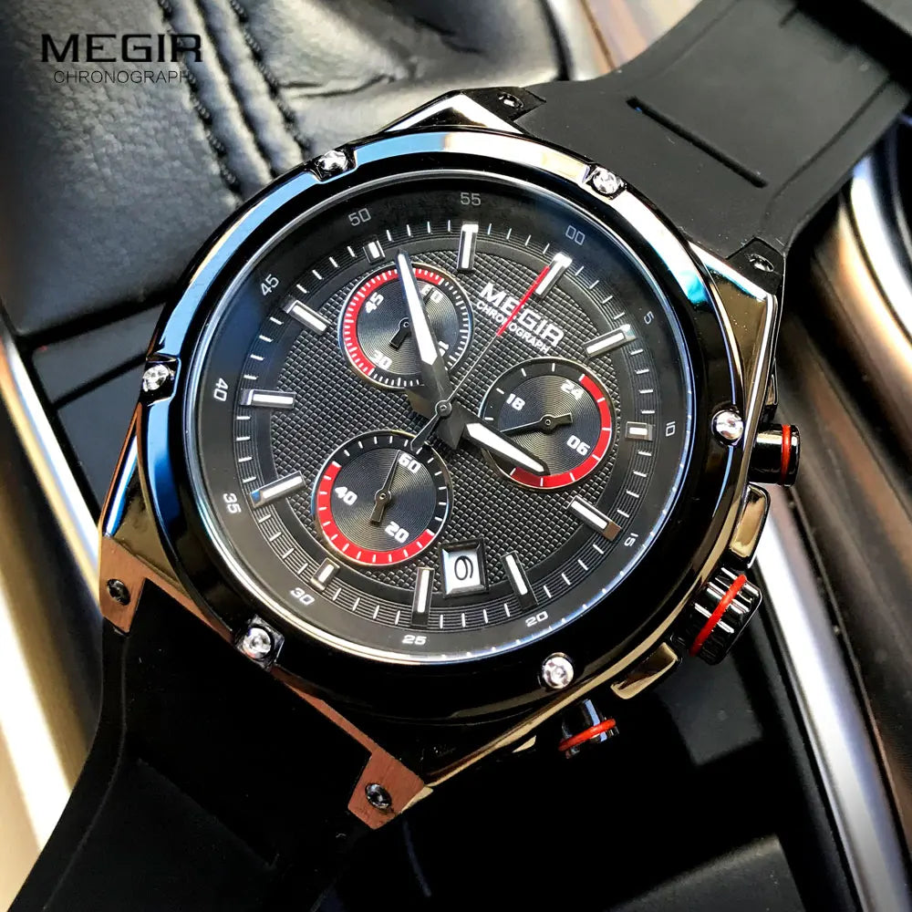 Original MEGIR Black Silicone Sports Quartz Wrist Watch - Man Gifts Shop