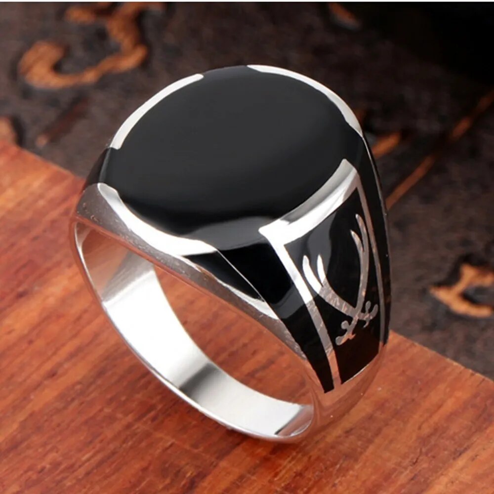 MGS 100% Solid Real S925 Pure Silver Men Ring Black High Quality Crystal Glue - Man Gifts Shop