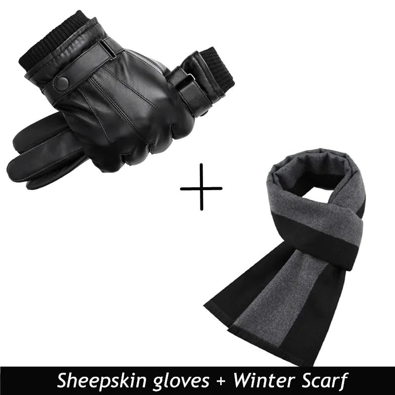 Warmth and Style: Original BISON DENIM Genuine Sheepskin Leather Gloves - Man Gifts Shop