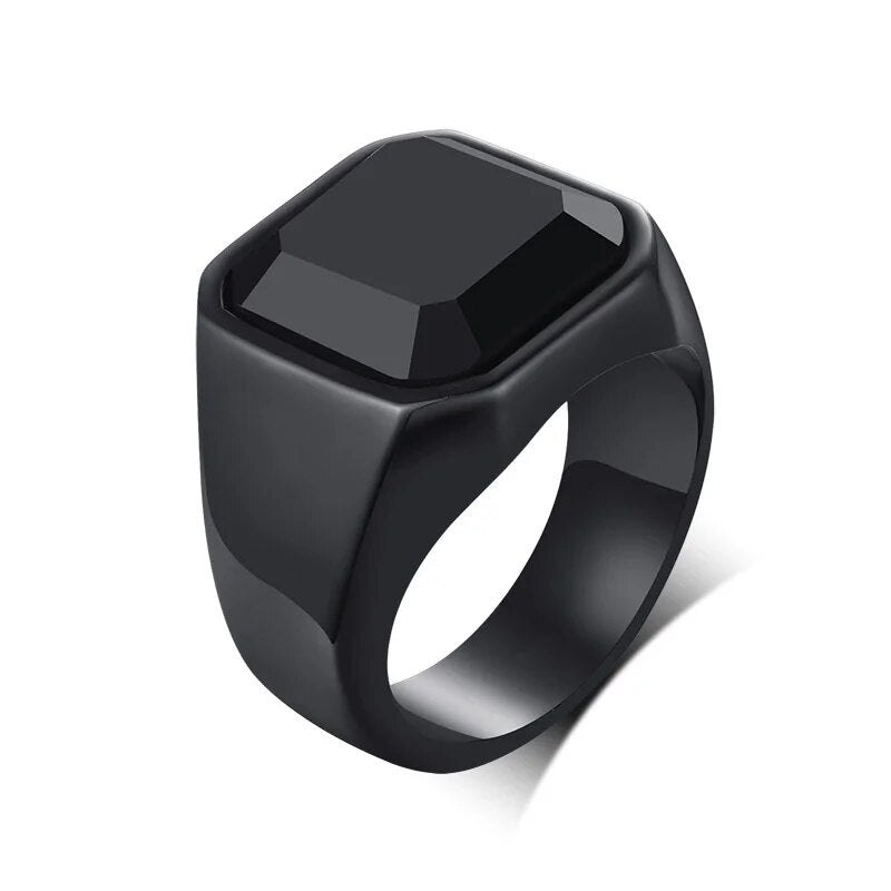 MGS 12.5mm Signet Ring - A Bold Stainless Steel Statement Ring for Men with a Square Top, Perfect for Gothic and Punk Rock Styles - Man Gifts Shop