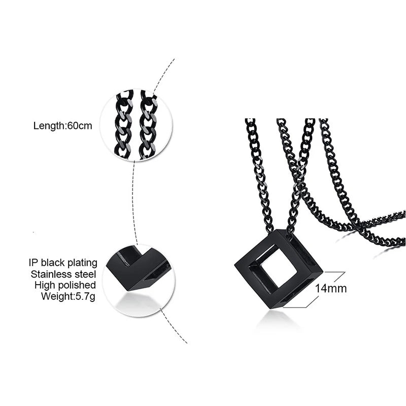 Forge Your Style: Men's Stainless Steel Cube Pendant Necklace with Curb Chain - Man Gifts Shop