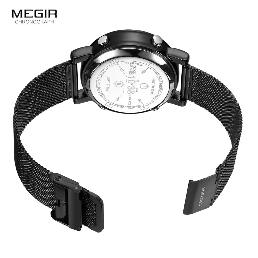 Original MEGIR Luxury Roller Pointer Quartz Stainless Steel Mesh Strap Wristwatch - Man Gifts Shop