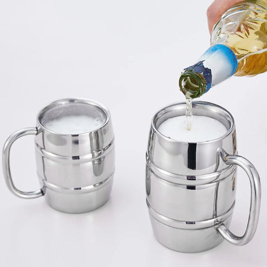 Premium Stainless Steel Insulated Beer Mug with Handle – Keeps Drinks Ice Cold or Hot, Double-Wall Travel Cup (300ML & 430ML)