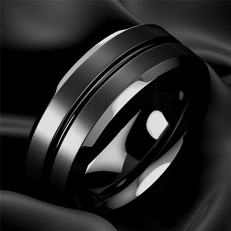 MGS Stylish 8mm Matte Stainless Steel Men's Ring with Black Groove - Man Gifts Shop