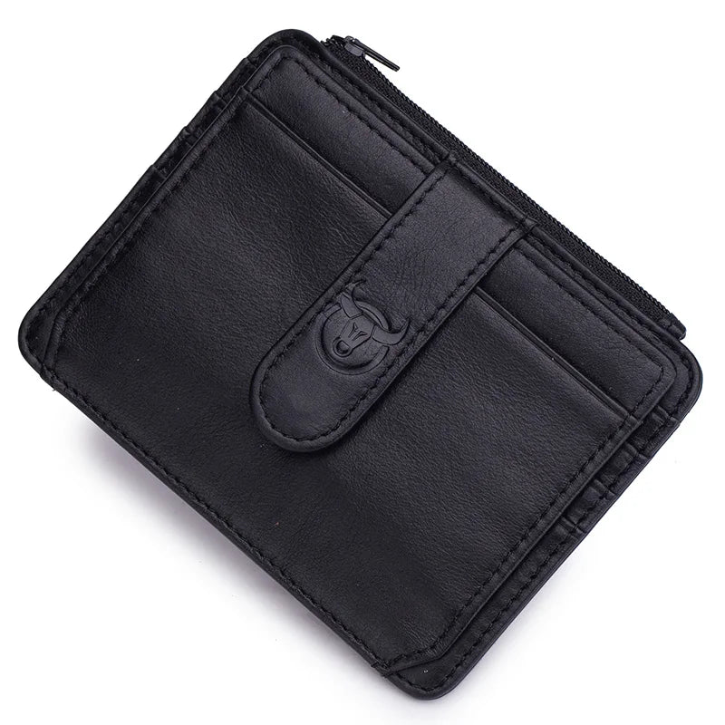 Original Bullcaptain Slim Genuine Leather RFID Card Holder with Zipper for Men