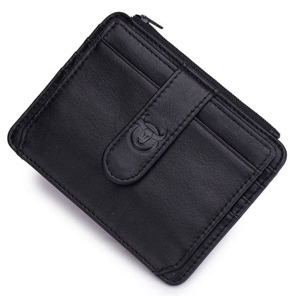 Original Bullcaptain Slim Genuine Leather RFID Card Holder with Zipper for Men