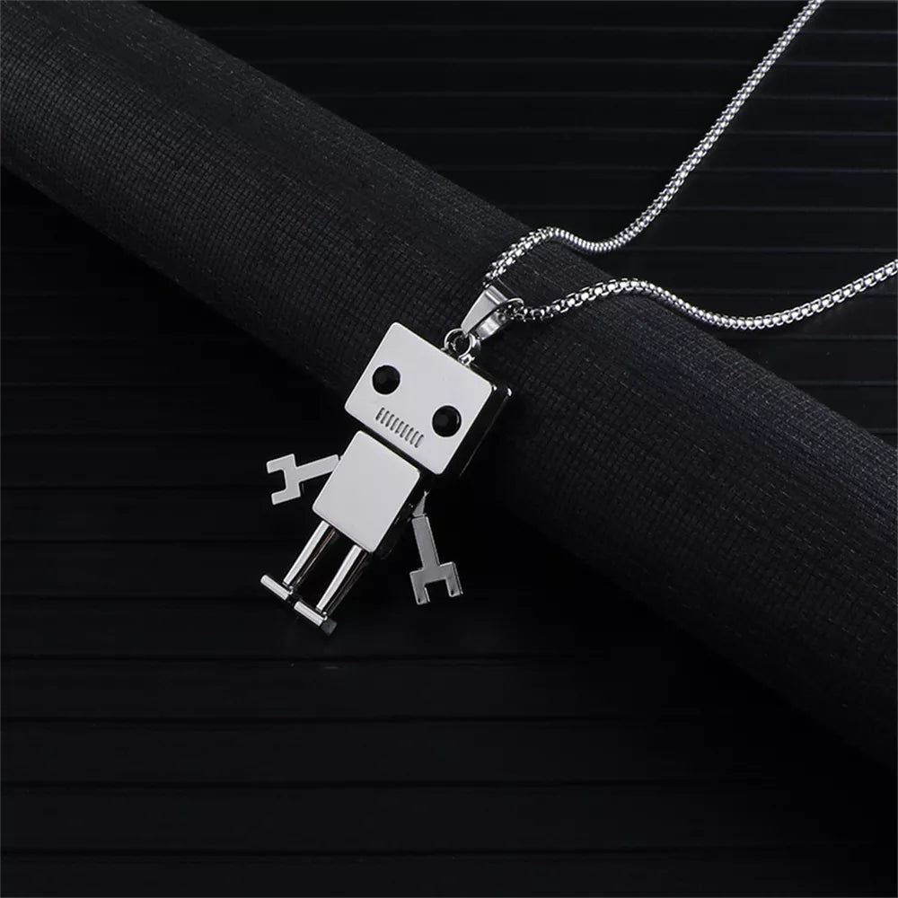 Unleash Your Inner Edge: Stainless Steel Hip-Hop Cube Robot Pendant Sweater Necklace for Men - Man Gifts Shop