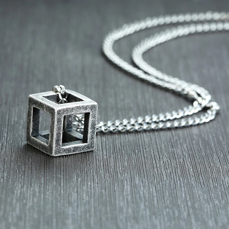 Forge Your Style: Men's Stainless Steel Cube Pendant Necklace with Curb Chain - Man Gifts Shop