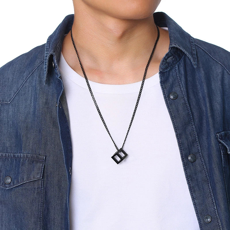 Forge Your Style: Men's Stainless Steel Cube Pendant Necklace with Curb Chain - Man Gifts Shop