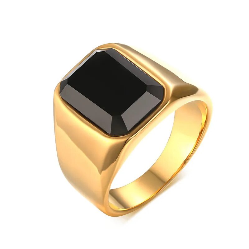 MGS 12.5mm Signet Ring - A Bold Stainless Steel Statement Ring for Men with a Square Top, Perfect for Gothic and Punk Rock Styles - Man Gifts Shop