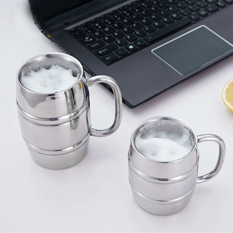 Premium Stainless Steel Insulated Beer Mug with Handle – Keeps Drinks Ice Cold or Hot, Double-Wall Travel Cup (300ML & 430ML)