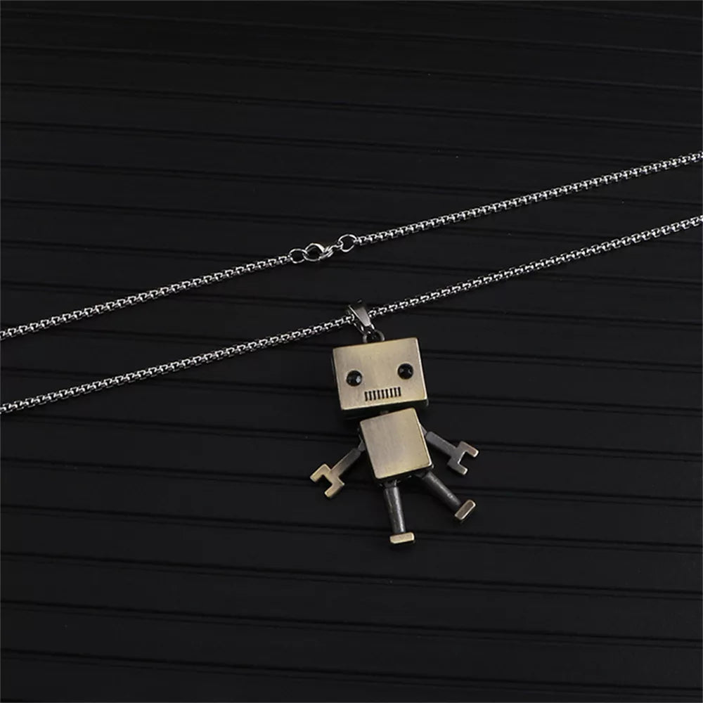 Unleash Your Inner Edge: Stainless Steel Hip-Hop Cube Robot Pendant Sweater Necklace for Men - Man Gifts Shop