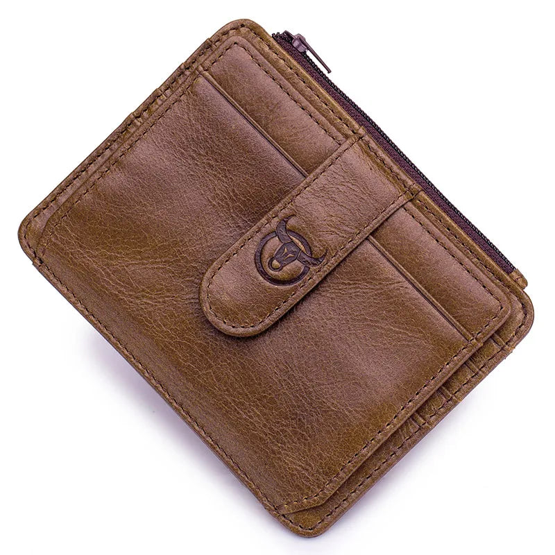 Original Bullcaptain Slim Genuine Leather RFID Card Holder with Zipper for Men