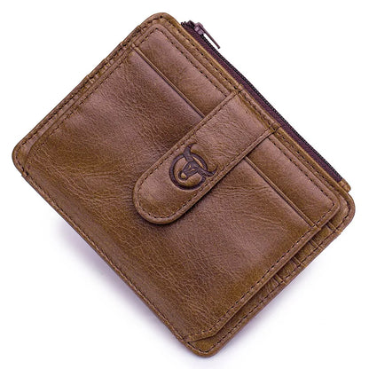 Original Bullcaptain Slim Genuine Leather RFID Card Holder with Zipper for Men