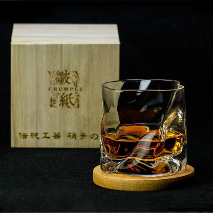 Japanese Edo Designer Crumple Paper Irregular Shape Crystal Whiskey Rock Glass
