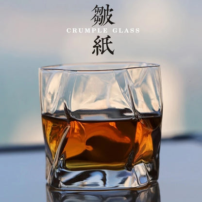Japanese Edo Designer Crumple Paper Irregular Shape Crystal Whiskey Rock Glass