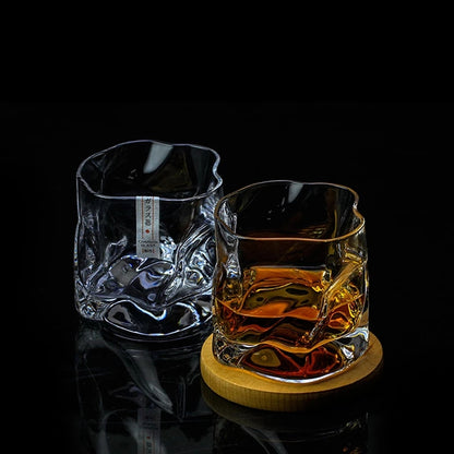 Japanese Edo Designer Crumple Paper Irregular Shape Crystal Whiskey Rock Glass