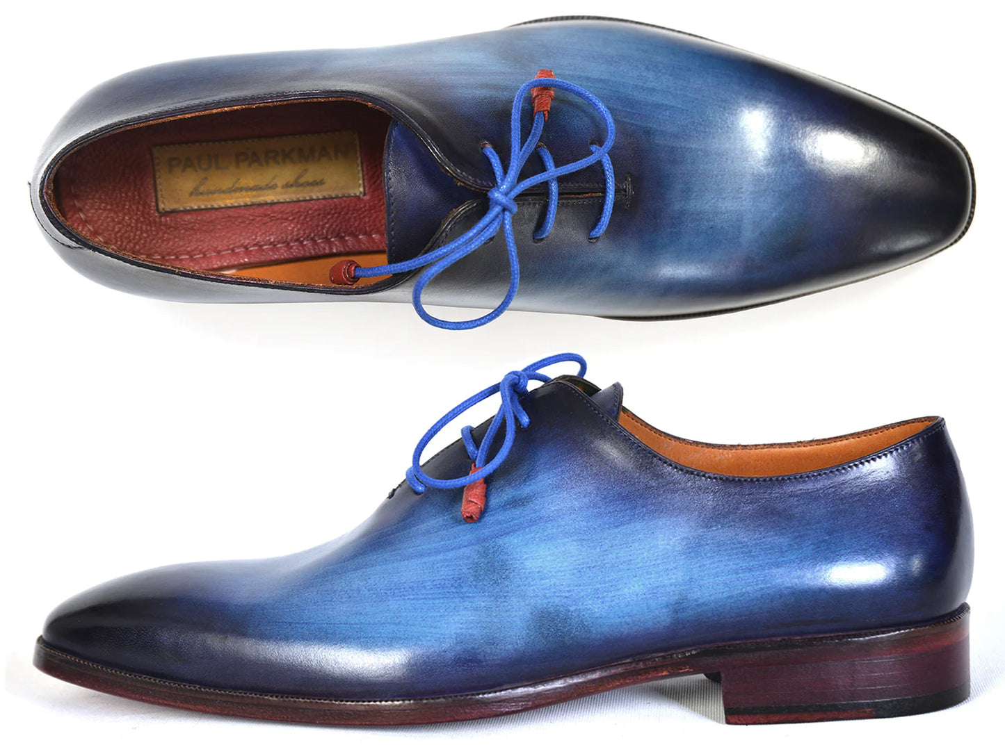 Original Paul Parkman® Men's Plain Toe Wholecut Oxfords Blue Hand-Painted - Man Gifts Shop