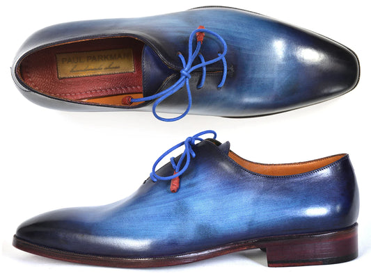 Original Paul Parkman® Men's Plain Toe Wholecut Oxfords Blue Hand-Painted - Man Gifts Shop