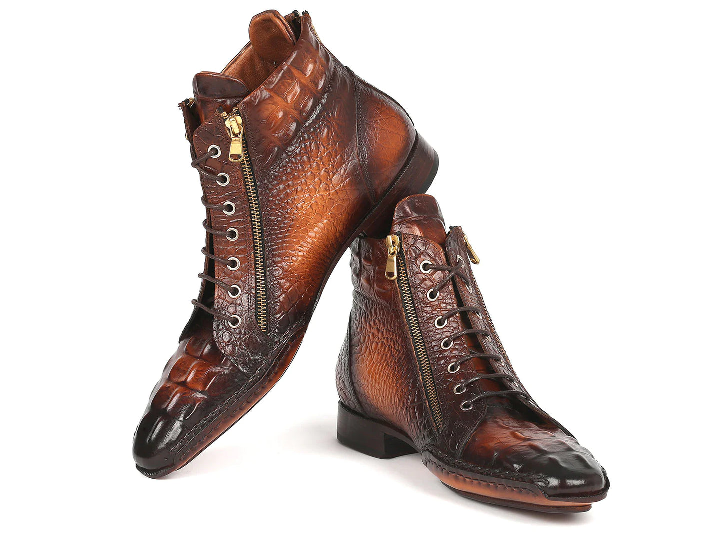 Original Paul Parkman® Crocodile Textured Calfskin Handmade Zipper Boots - Man Gifts Shop