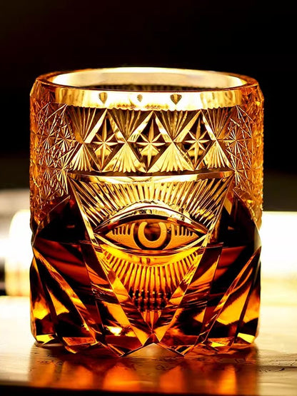 The Eye Of God - Edo Kiriko Hand Cut High End Amber Crystal Whiskey Glass
