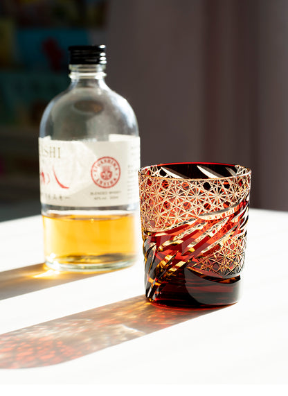 Japanese Vintage Edo Kiriko High-Grade Crystal Dragon Eye Pattern Medieval Hand Cut Whisky Glass