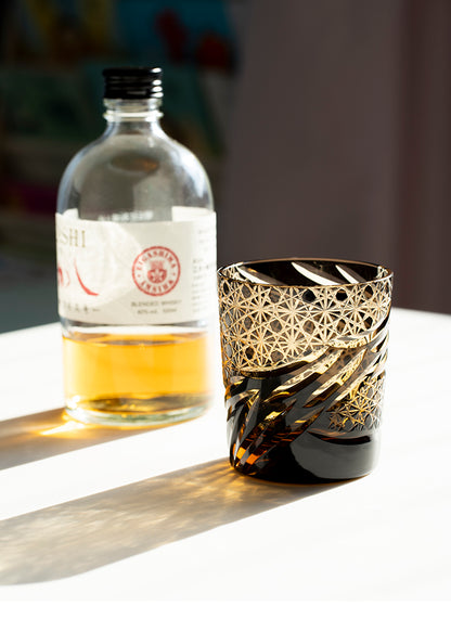 Japanese Vintage Edo Kiriko High-Grade Crystal Dragon Eye Pattern Medieval Hand Cut Whisky Glass