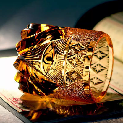 The Eye Of God - Edo Kiriko Hand Cut High End Amber Crystal Whiskey Glass