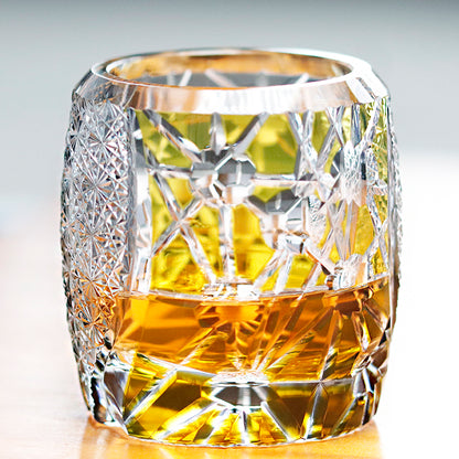 Japan Kagami Planet Edo Kiriko Glass Starlight Hand Carving Whiskey Glass