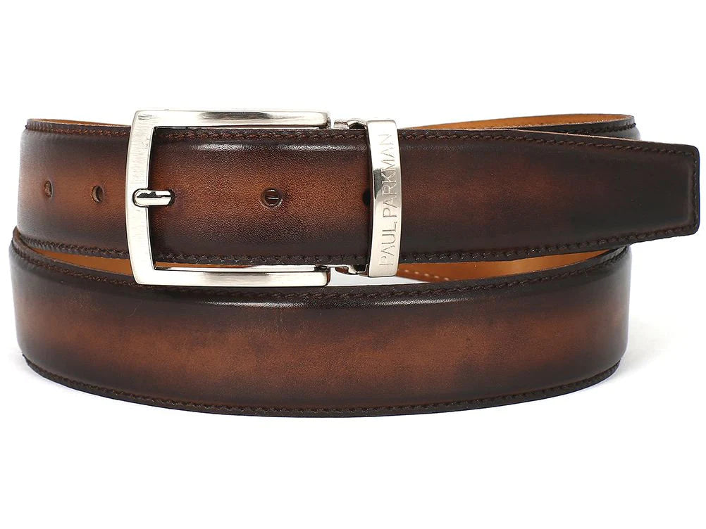 Original Paul Parkman® Men's Leather Belt Hand-Painted Brown and Camel (ID#B01-BRWCML) - Man Gifts Shop