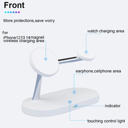 3-in-1 Magnetic Wireless Charger Stand for iPhone 12-15, Apple Watch 5-9, AirPods Pro – Fast Charging Station with LED Light