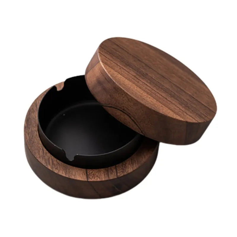 Walnut Wood Desktop Ashtray – Stainless Steel Windproof Design for Stylish Office and Home Decor - Man Gifts Shop