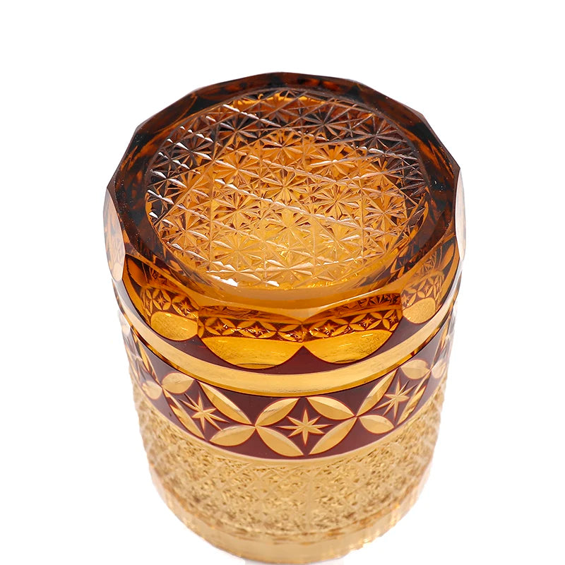 Limited Edition Edo Kiriko Hand-carved Amber Crystal Whiskey Glass (9oz)