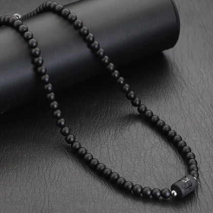 Black Onyx 12 Constellations Necklace for Men, 19 Inch Choker with Stainless Steel Buckle